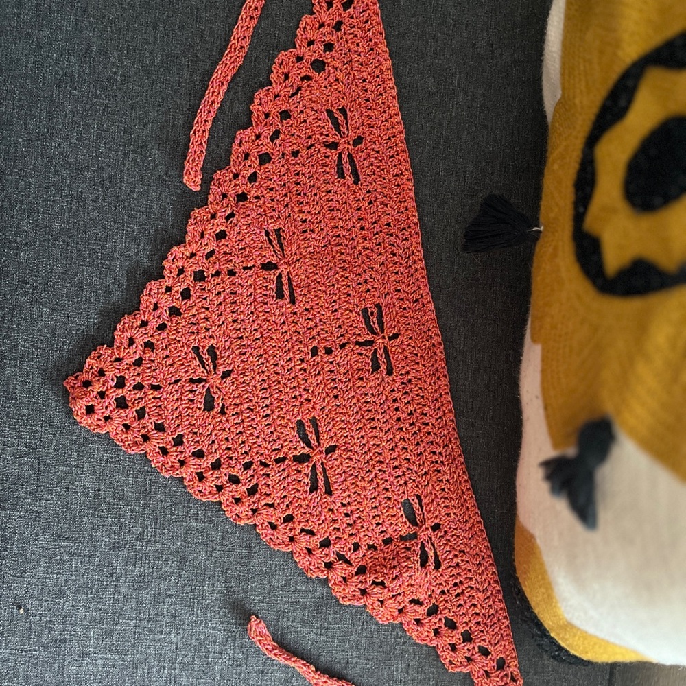Crochet Triangle Scarf in Coral